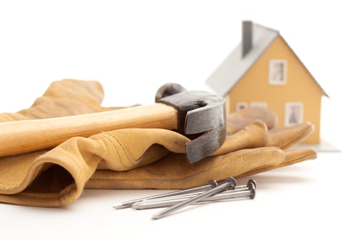 Hammer, Gloves, Nails and House photo
