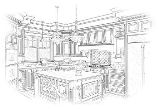 Black Custom Kitchen Design Drawing on White photo