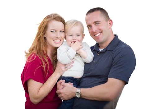 Young Military Parents and Child On White photo