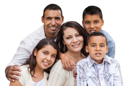 Happy Attractive Hispanic Family Portrait on White photo
