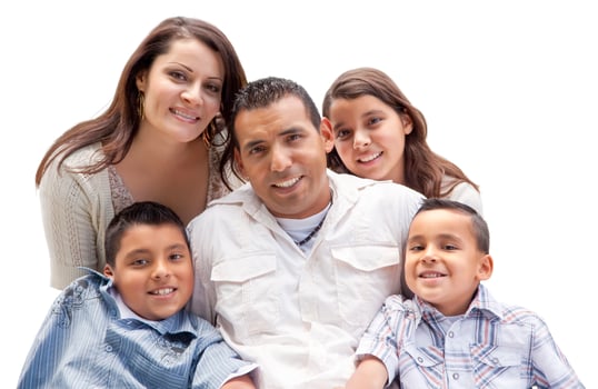Happy Attractive Hispanic Family Portrait on White photo