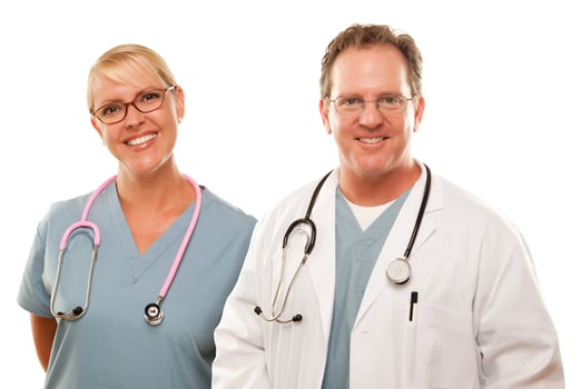 Smiling Male and Female Doctors or Nurses photo