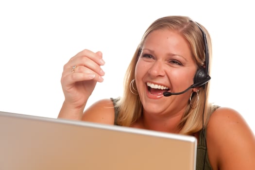 Attractive Customer Support Woman Laughs photo