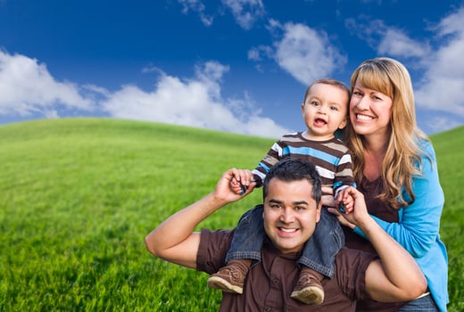 Mixed Race Family In Green Grass Field photo