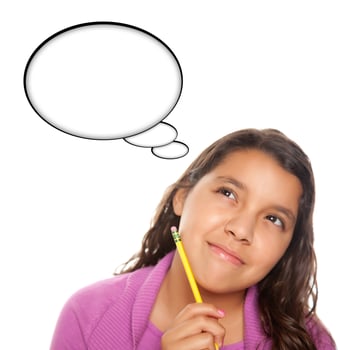 Hispanic Teen Aged Girl with Pencil and Blank Thought Bubble photo