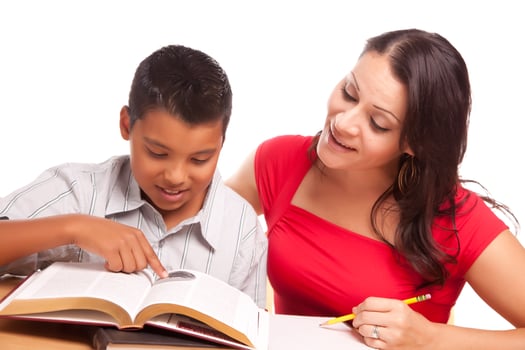 Attractive Hispanic Mother and Son Studying photo