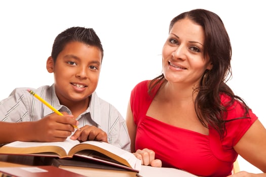 Attractive Hispanic Mother and Son Studying photo