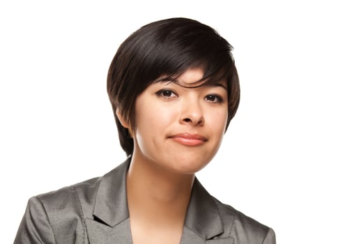 Pretty Multiethnic Young Adult Woman Head Shot on White photo