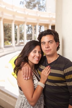 Happy Attractive Hispanic Couple At The Park photo