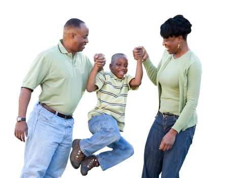 Playful African American Man, Woman and Child Isolated photo