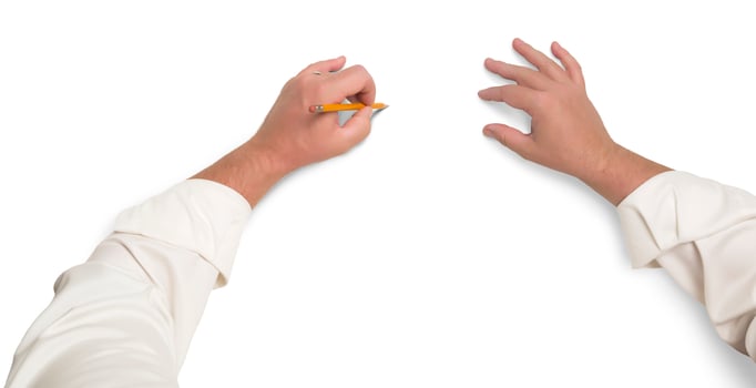 Male Hands Sketching With Pencil on White photo