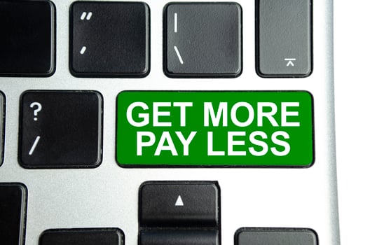get more pay less words and green laptop button photo