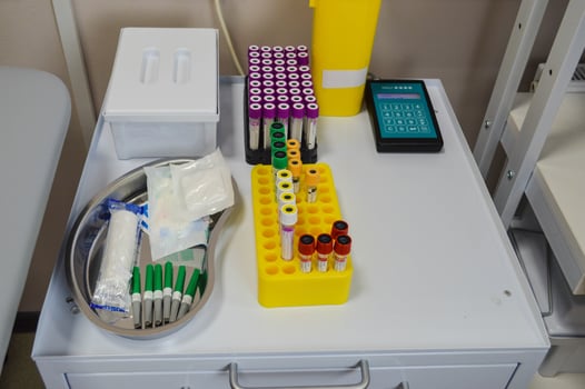 Medical laboratory centrifuge with test tubes with blood photo