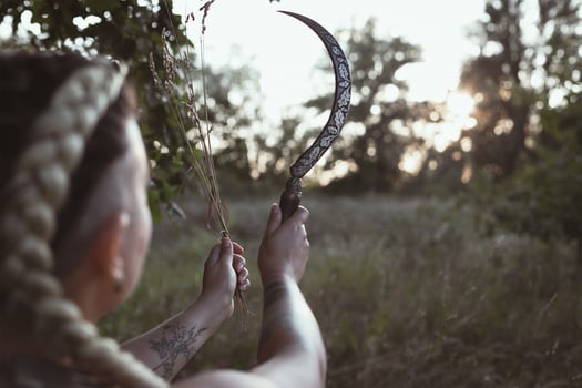 Close up sickle and spikelet concept photo