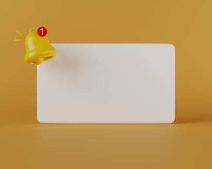 3D rendering illustration Cartoon reminder popup bell push notification icon symbol. symbol for application website ui. Blank note icon copy space for text. Empty application message. photo