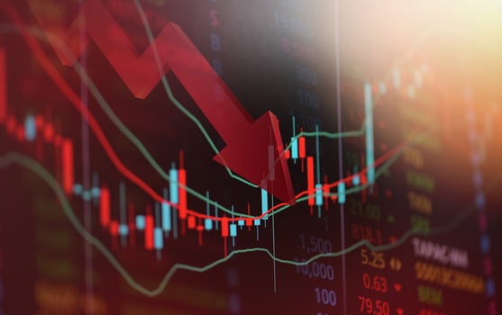 Stock market exchange loss trading graph analysis investment indicator business graph charts of financial board display candlestick crisis stock crash red price chart fall money photo