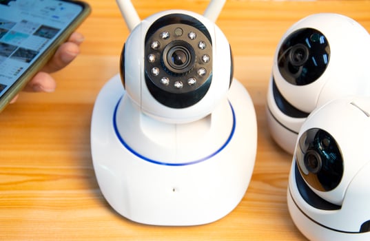Close-up IP cameras Install IP CCTV cameras or high-tech surveillance systems. CCTV system photo