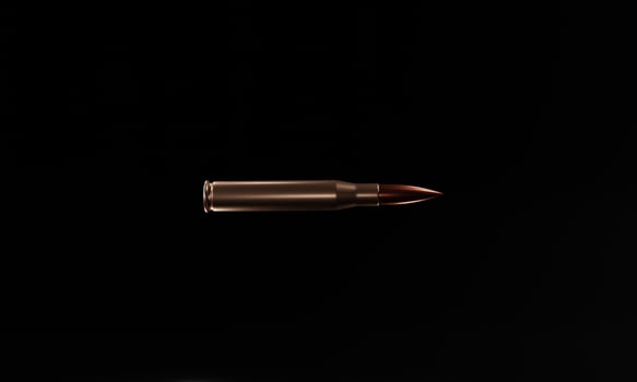 Close-up of Ammunition 3D for gun weapon ammo gold brass for the military on black background. 3D rendering illustration photo