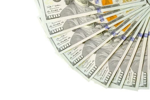 Dollar bills. American money isolated on white with copy space photo
