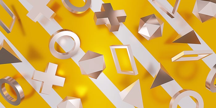 background Neon game symbols technology and with neon triangles game pieces triangle cross square and circle 3D illustration photo
