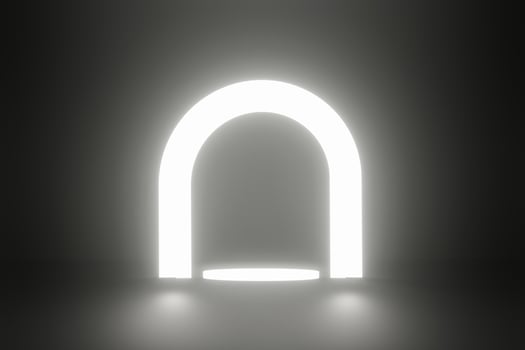 shining white stage and podium for product presentation 3d render, empty platform copy space photo