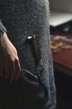 Close up jewelry instruments in pocket concept photo