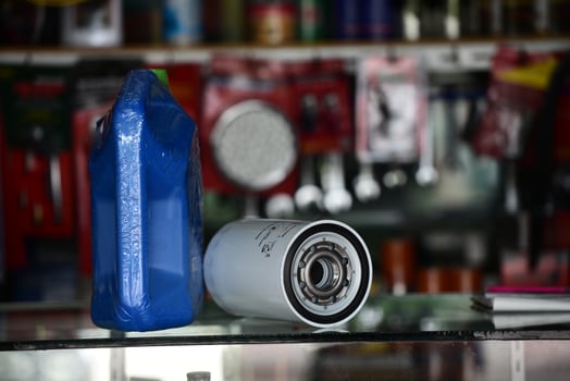 Engine oil and oil filter for cars in the shop, Automotive Parts, Car Maintenance service concept. photo