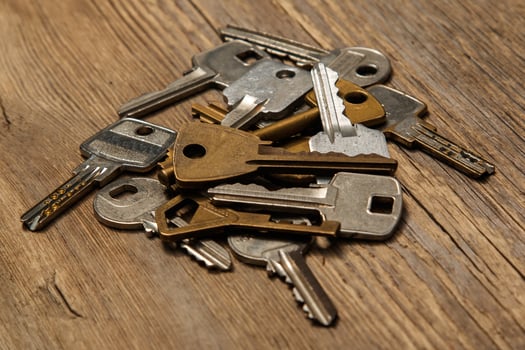 Bronze and silver scattered keys photo