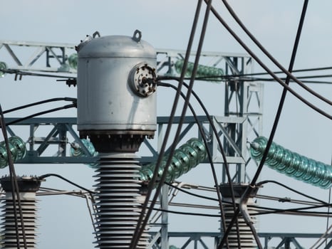 Electric power elements of city substation. photo