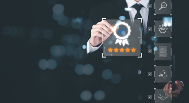 best quality assurance concept for product assurance, standard quality. business insurance Industry Certification,Guarantee, Product Certification Management,businessman using a pen pointing icon photo