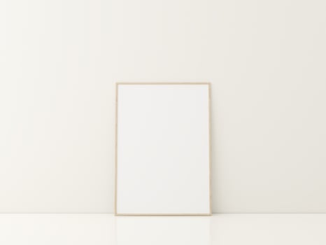 Frame with poster mockup standing on the white floor. minimalist frame mockup. 3d rendering photo