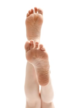 beautifully groomed female legs on a white background photo