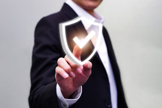 Businessman touching insurance icon virtual. Growth and technology concept. Online insurance concept. photo