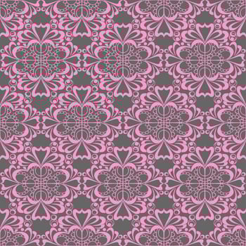 seamless graphic pattern, floral pink ornament tile on gray background, texture, design photo