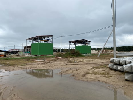 Reinforced concrete piles for the foundation of the building. Materials for construction photo