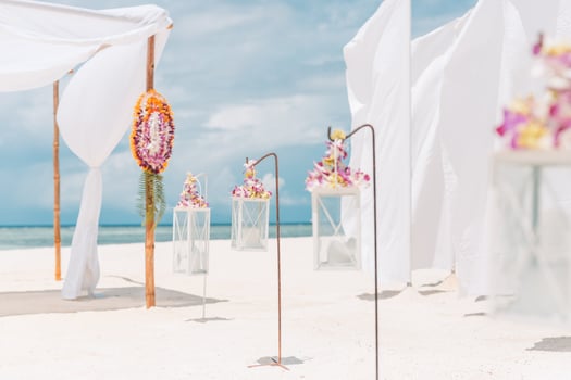 Romantic wedding ceremony on the beach. Wedding setup on beach photo