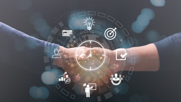 Two businessmen shaking hands, time management concept,effective business planning,time management in the organization,Agreement and solution, photo