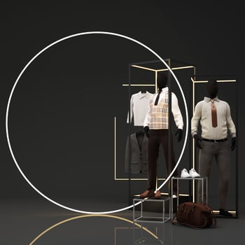 Fashion lifestyle concept Mannequins with space for promotional advertisements on sales and podiums. product show stand and geometric shape. on background. 3d rendering photo