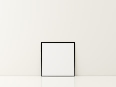 Frame with poster mockup standing on the white floor. minimalist frame mockup. 3d rendering photo