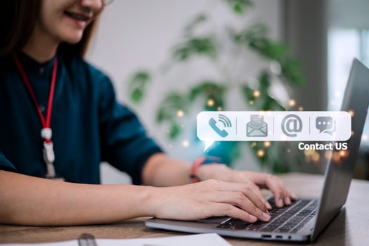 CONTACT US, Hand of people holding mobile smartphone with mail, phone, email, chat  icon. customer support concept, photo