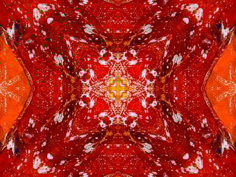 Colorful red fire kaleidoscope background abstract flower and symmetric pattern photo
