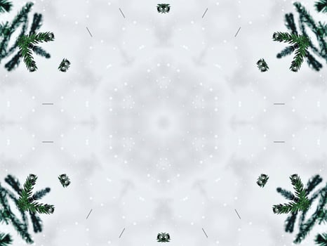 Blurry green leaves kaleidoscope background abstract flower and symmetric pattern for christmas vibes photo