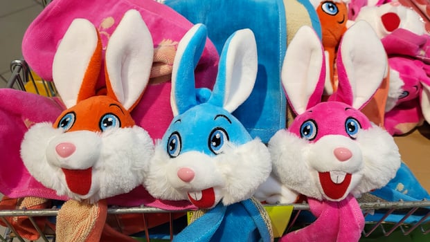 New Year and Easter design of Colorful fluffy hand Towels with rabbits photo