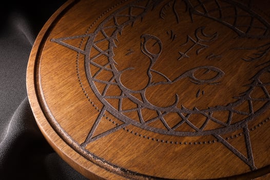 Ouija Board, yellow on a black background photo