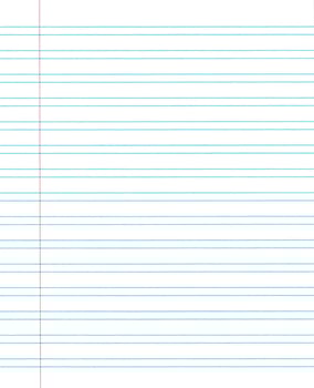 Blank blue lines paper of notebook with vertical red line on the left page. photo