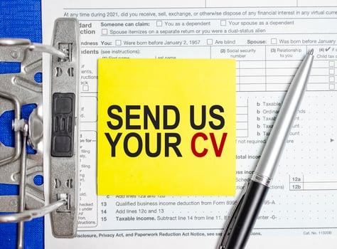 send us your cv words on paper notebook with pen photo