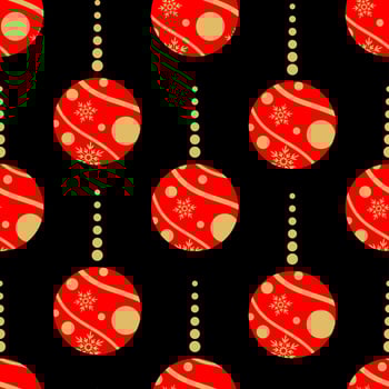 seamless pattern of red and gold Christmas toys on a black background, Christmas background photo