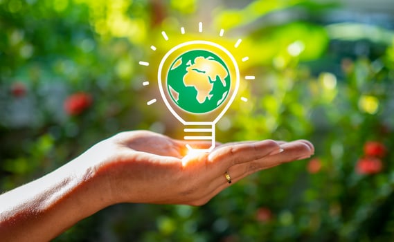 Human hand and model earth icon.Representing helping to save the environment.save world concept. photo
