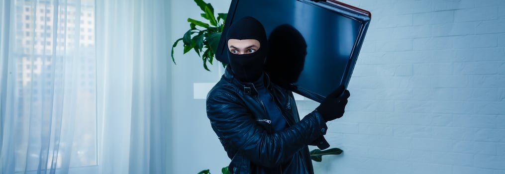 Man burglar stealing tv set from house photo