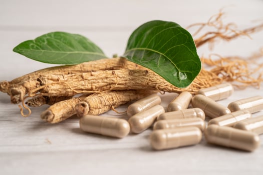 Ginseng, dried vegetable herb. Healthy food famous export food in Korea country. photo
